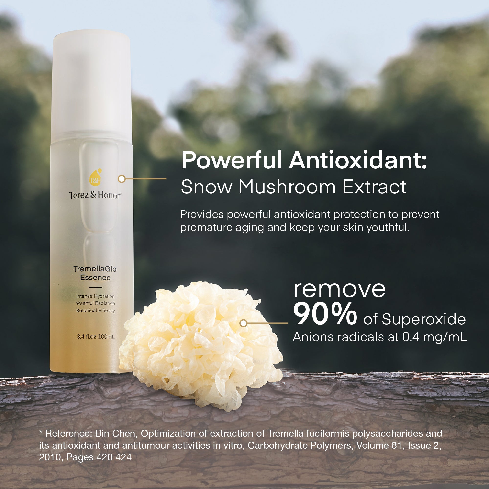 Terez & Honor TremellaGlo Essence with antioxidant-rich snow mushroom extract for youthful skin